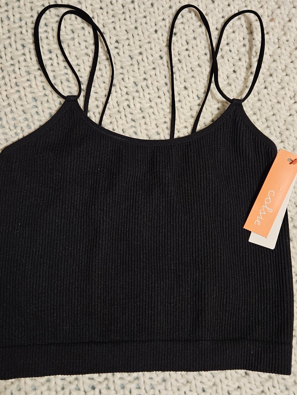Colsie Black Ribbed Spaghetti-Strap Crop Cami